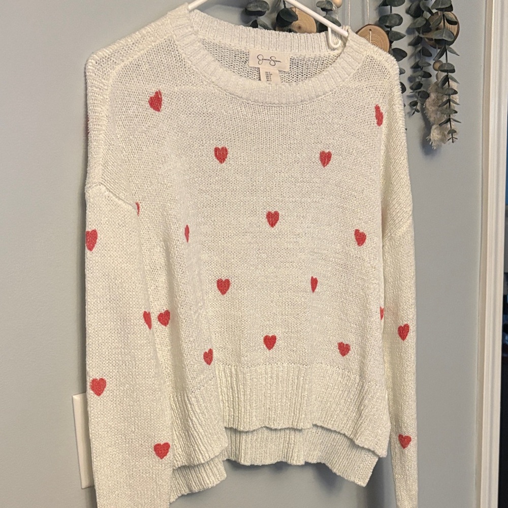 Jessica Simpson Cream Sweater with Red Heart Accents